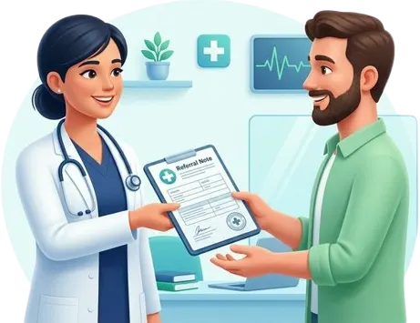 Doctor Handing Patient Referral Note Vector Illustration